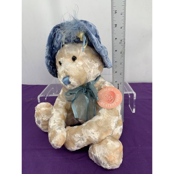 Dan Dee World's Greatest Mom Cream Bear Blue hat and Scarf - Picture 12 of 12